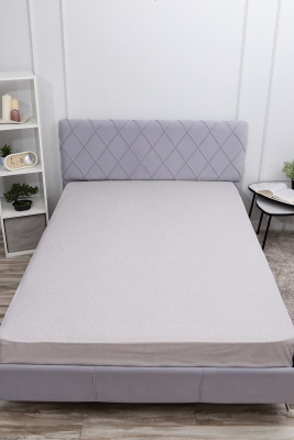 Простыня на резинке поплин Темная ночь 2-компаньон серый